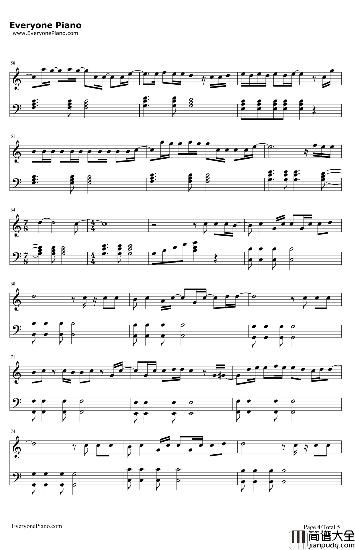 WhereverYouAre钢琴谱_OneOkRock