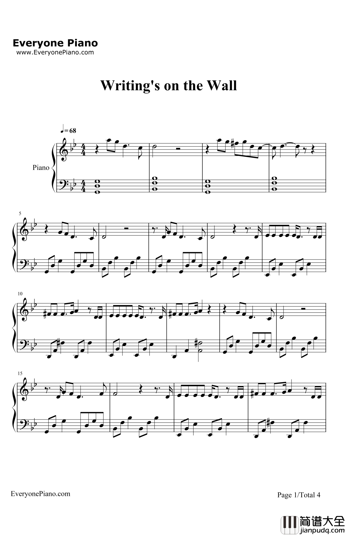 Writing'sontheWall钢琴谱_SamSmith_007大破幽灵危机主题曲