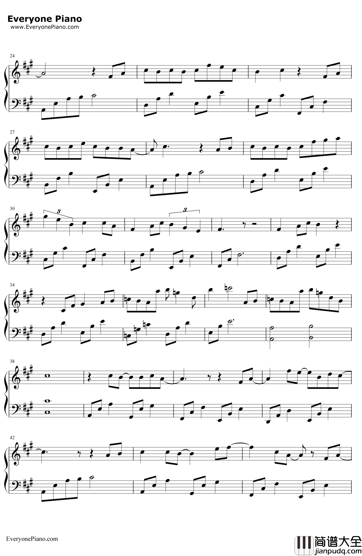 从此以后钢琴谱_吴亦凡_夏有乔木雅望天堂OST