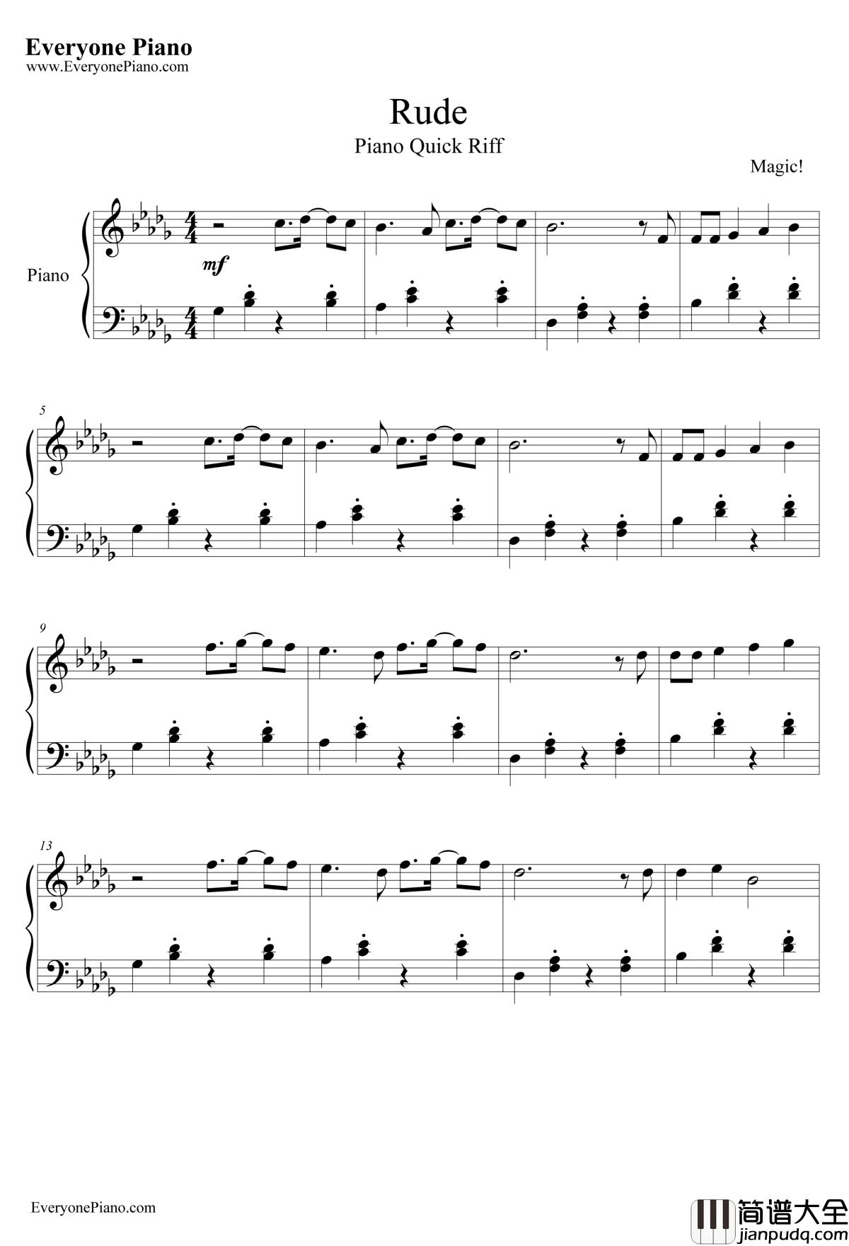 Rude钢琴谱_MAGIC!