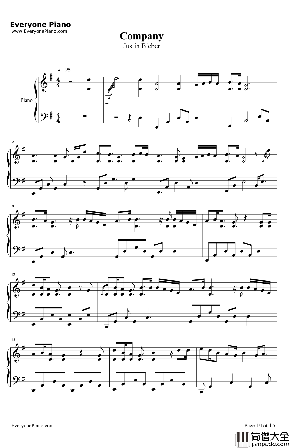 Company钢琴谱_JustinBieber
