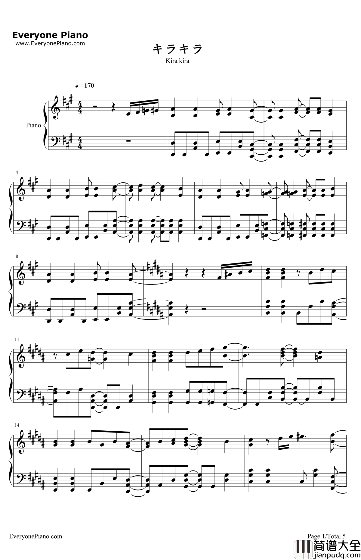 闪亮闪亮钢琴谱_梶裕贵_精灵宝可梦XY&ZOST