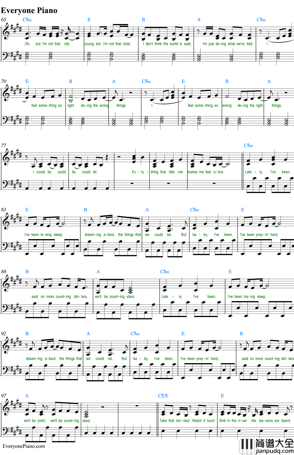 CountingStars钢琴谱_OneRepublic