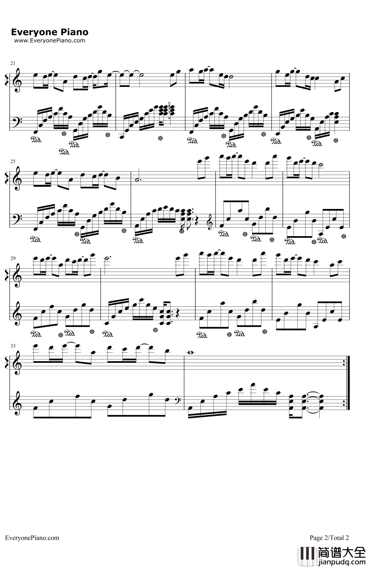 天使的翅膀钢琴谱_安琥_优美简单版