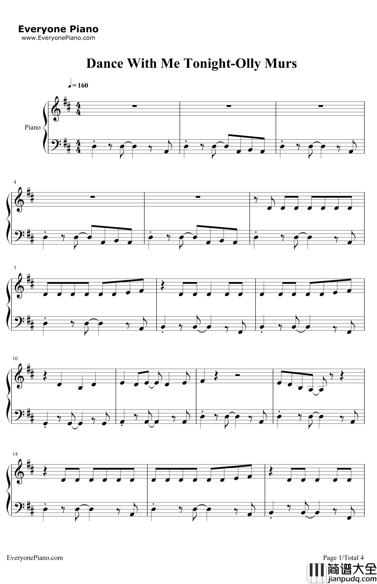DanceWithMeTonight钢琴谱_OllyMurs