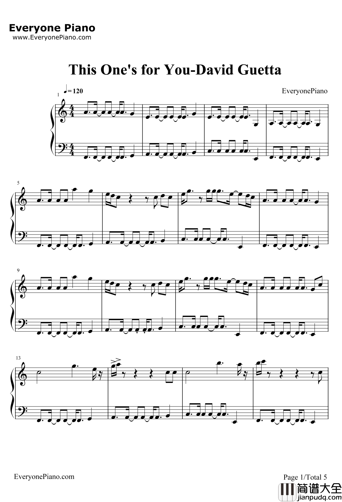 ThisOne'sforYou钢琴谱_DavidGuetta