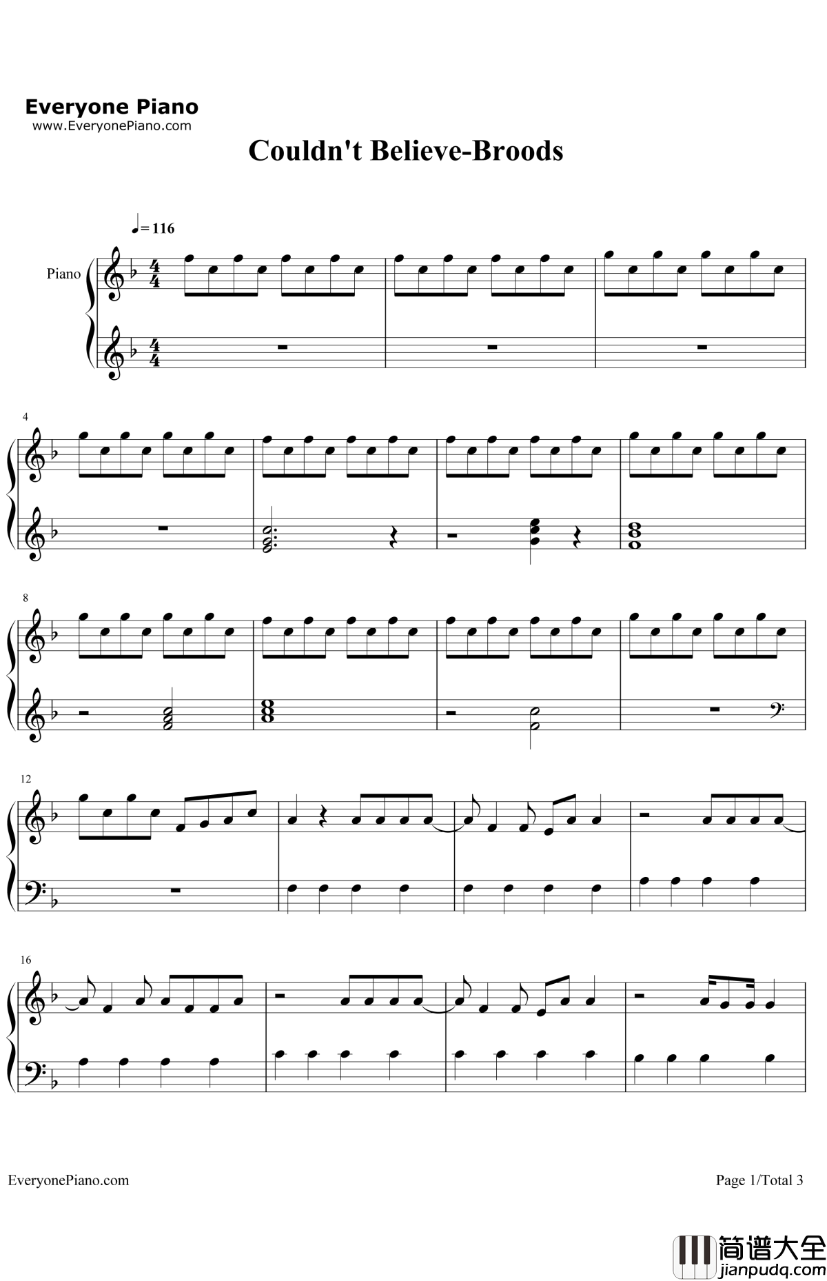 Couldn'tBelieve钢琴谱_Broods