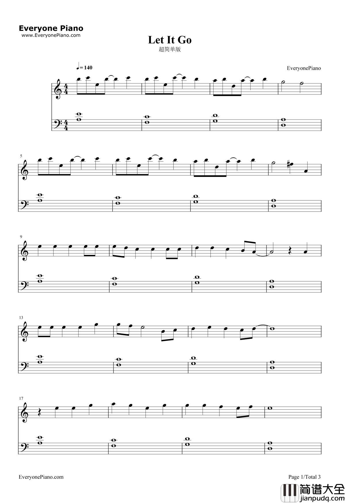 Let_It_Go超简单版钢琴谱_DemiLovato_冰雪奇缘主题曲