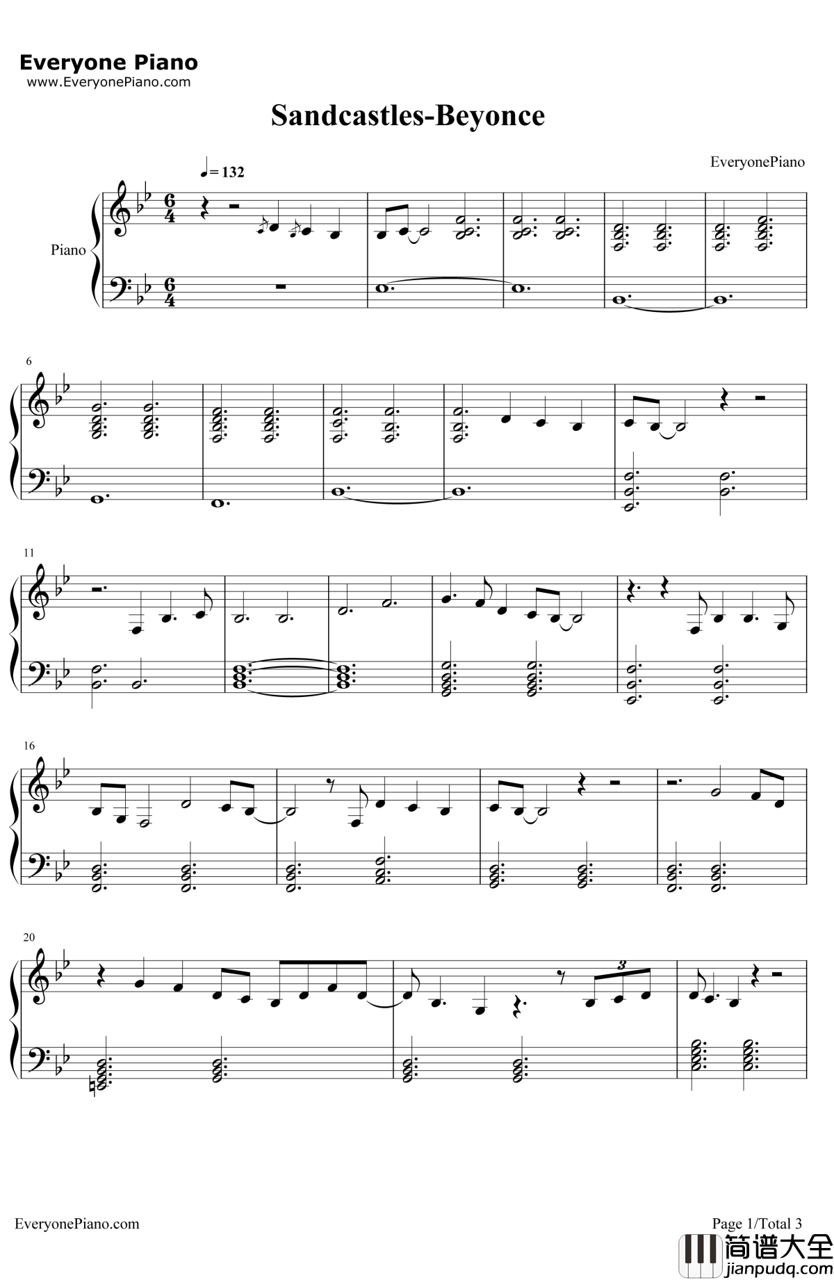 Sandcastles钢琴谱_Beyoncé
