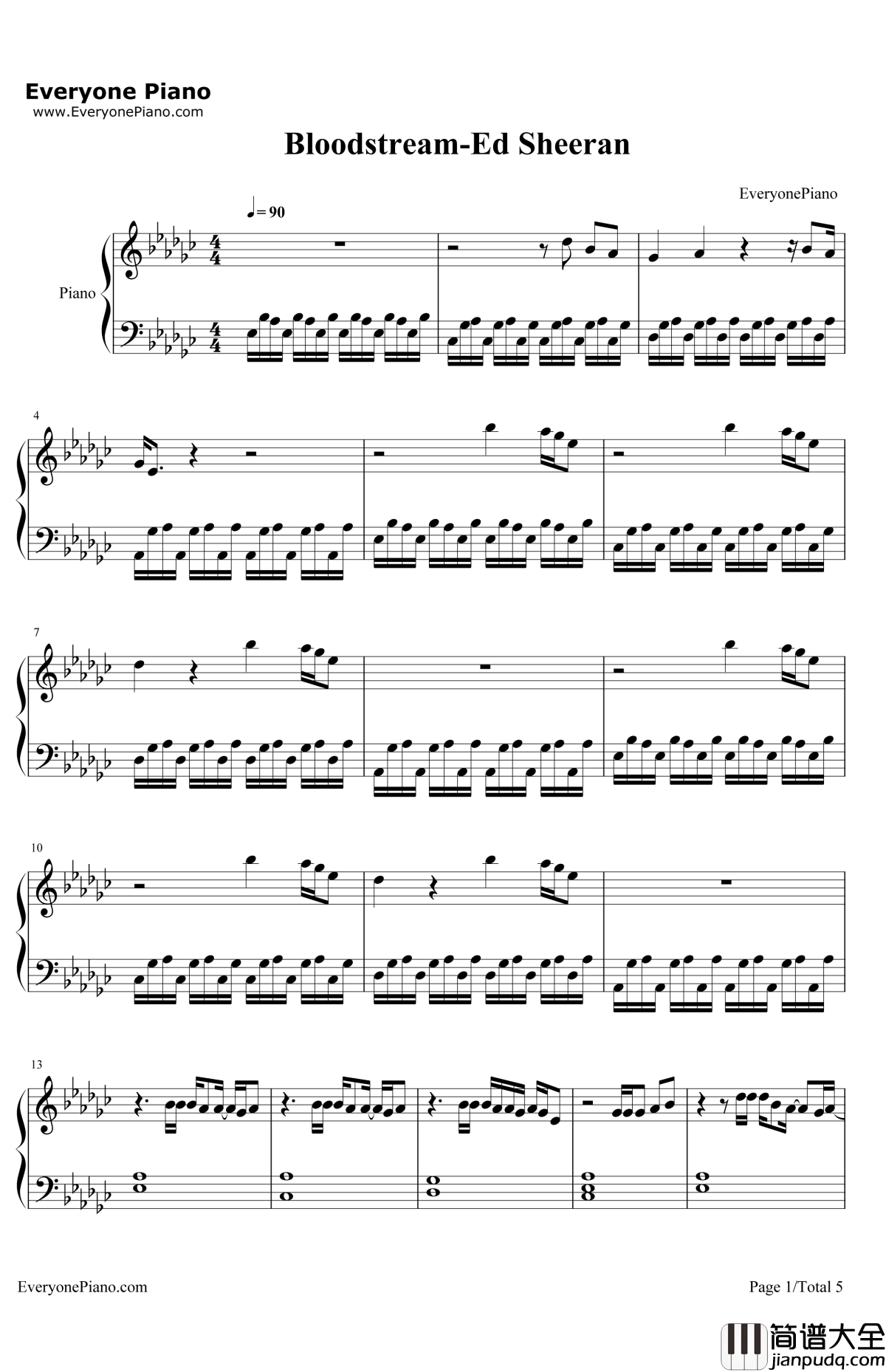 Bloodstream钢琴谱_EdSheeran