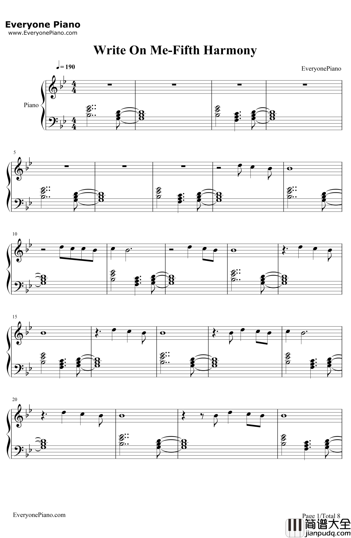 WriteOnMe钢琴谱_FifthHarmony