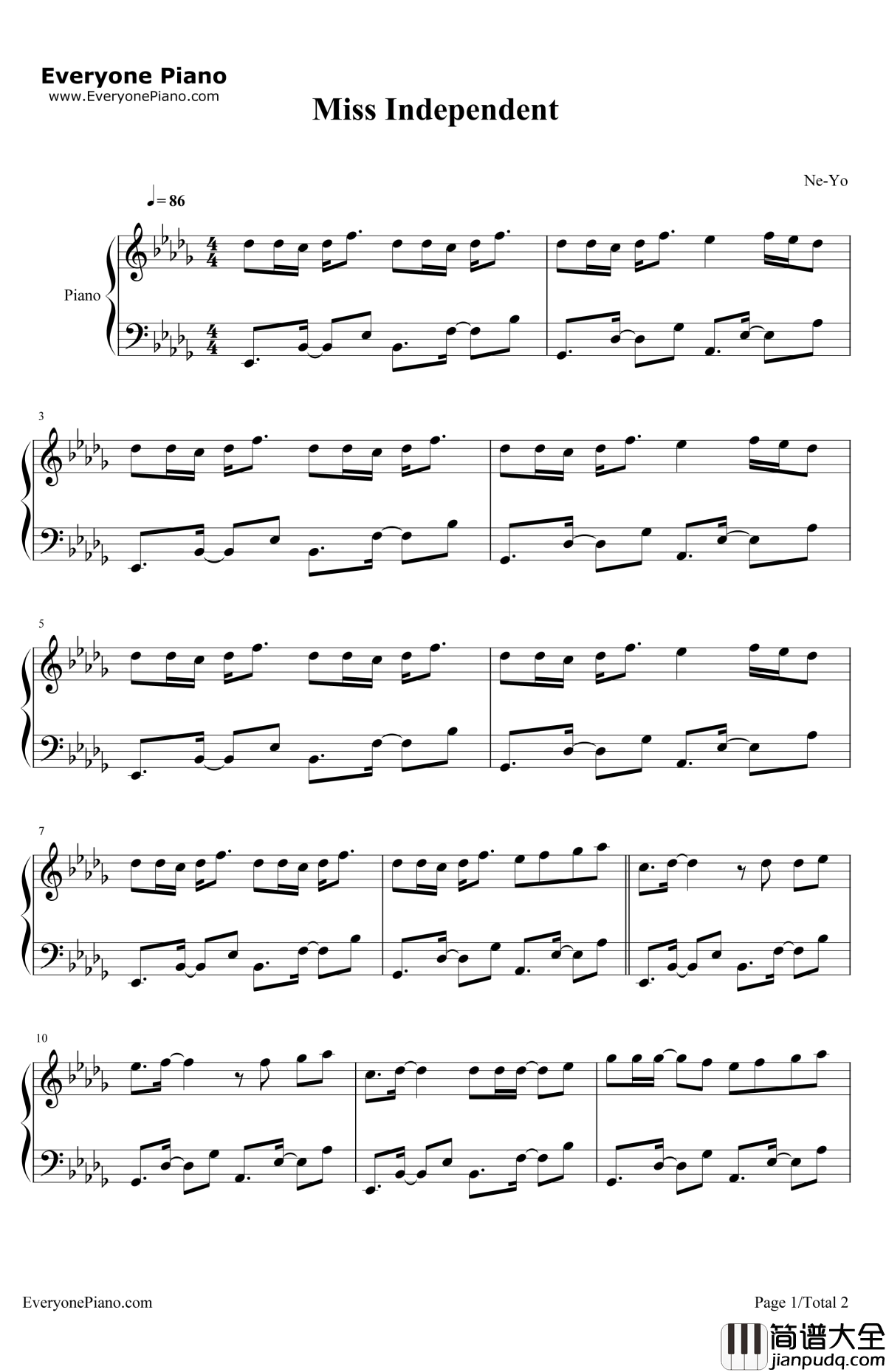 Miss_Independent钢琴谱_Ne_Yo_MissIndependent