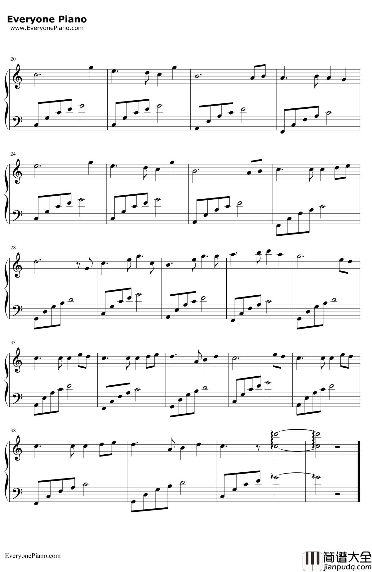 月亮代表我的心超简单版钢琴谱_邓丽君_月亮代表我的心超简单版