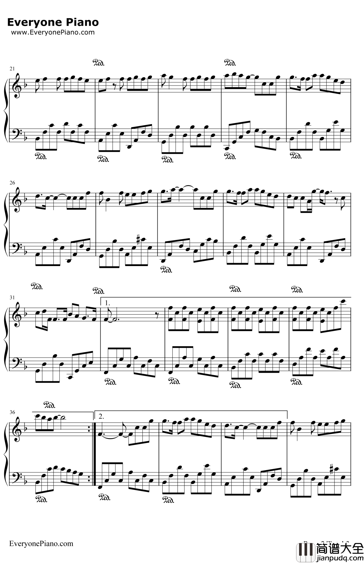 一路向北钢琴谱_周杰伦_头文字D插曲