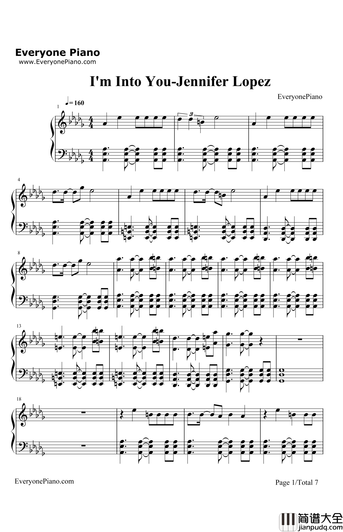 I'mIntoYou钢琴谱_JenniferLopez