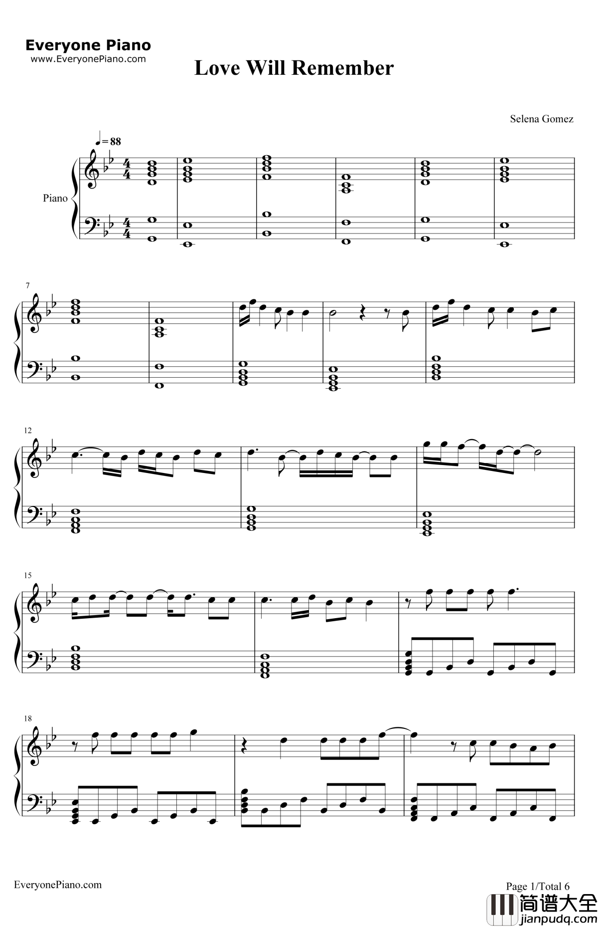 LoveWillRemember钢琴谱_SelenaGomez