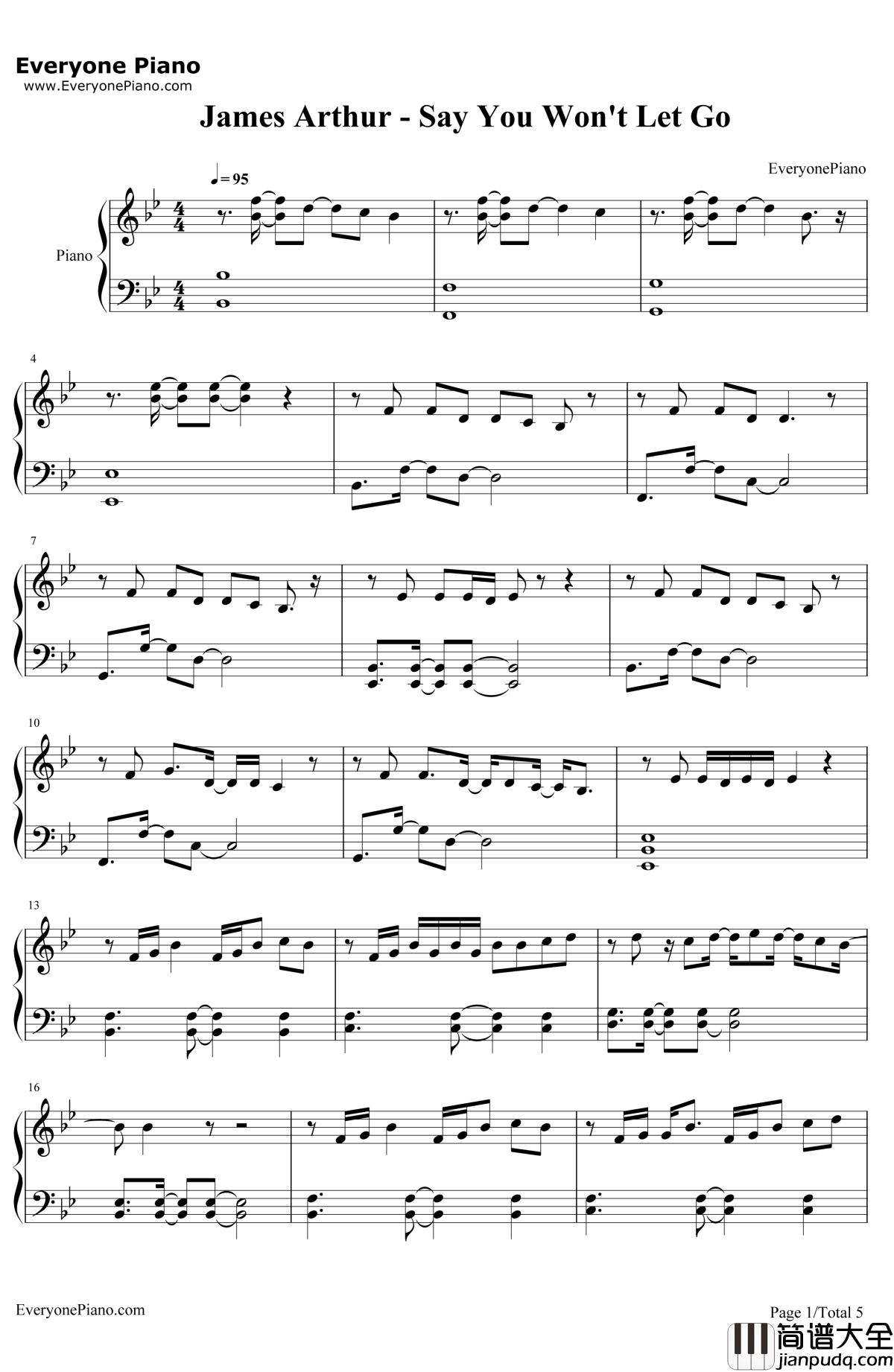 SayYouWon'tLetGo钢琴谱_JamesArthur