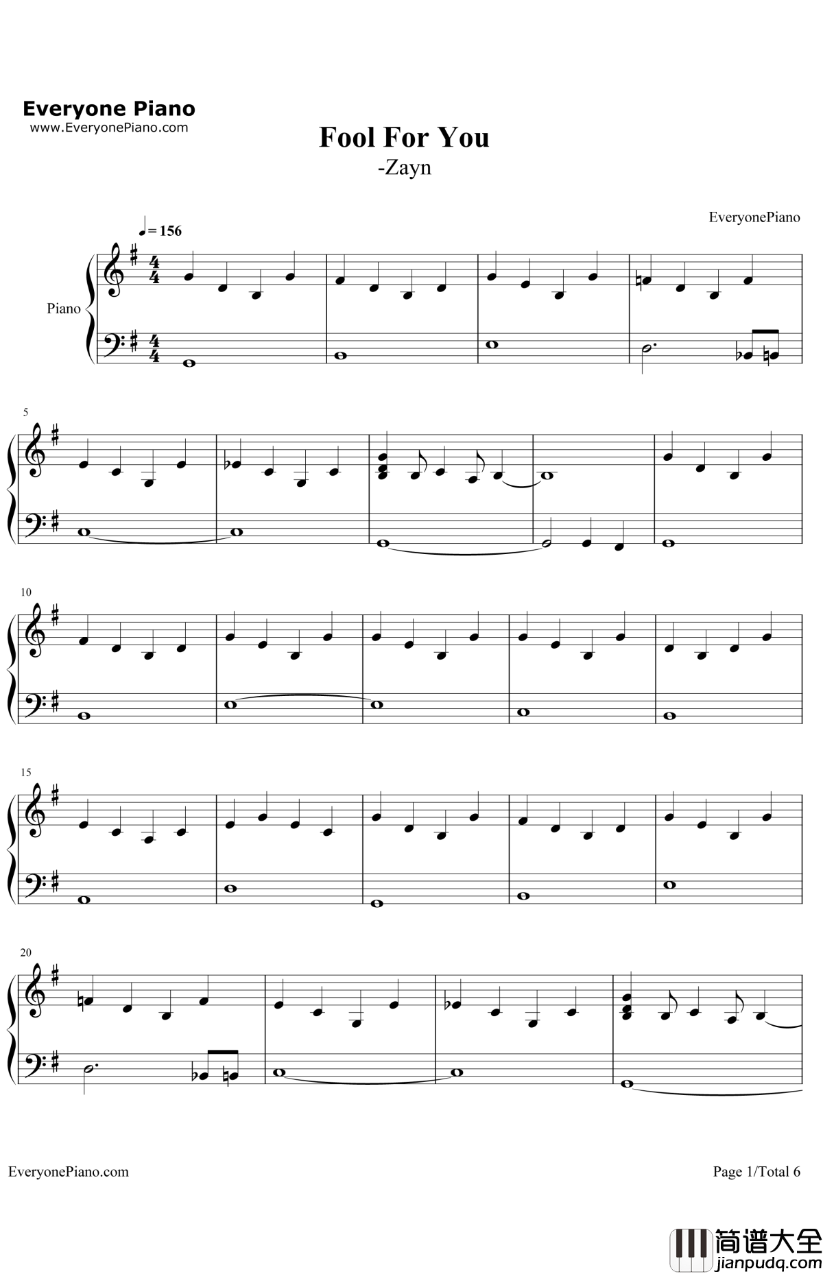 FoolForYou钢琴谱_ZAYN