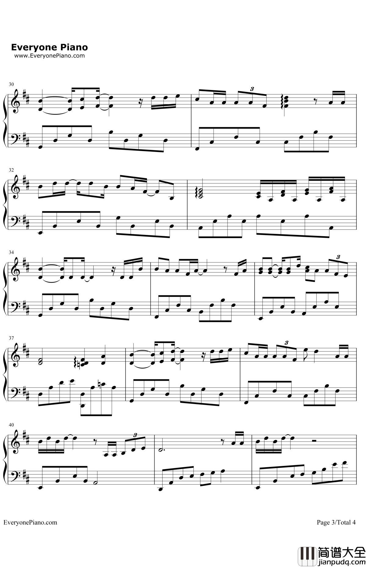 年少有你钢琴谱_李易峰_栀子花开推广曲