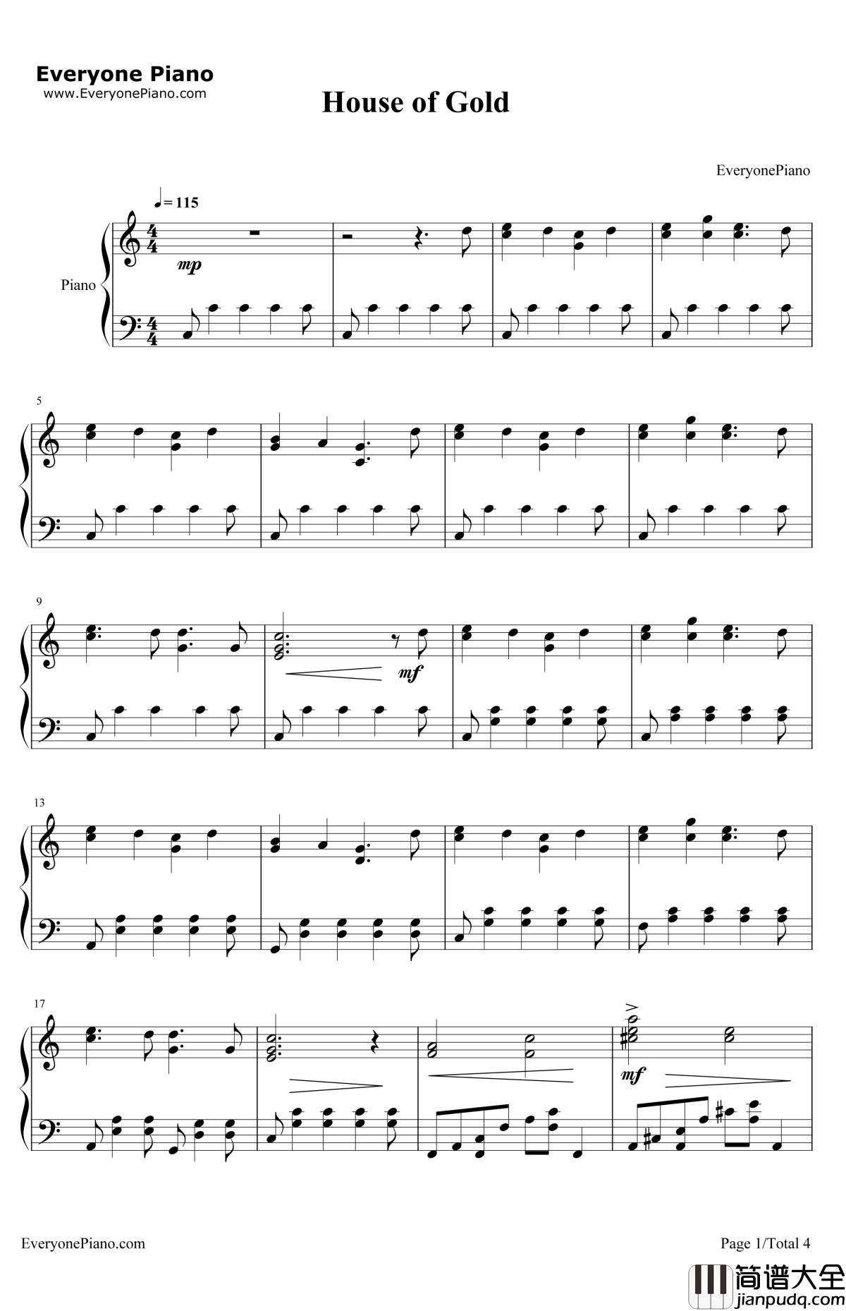 HouseOfGold钢琴谱_TwentyOnePilots