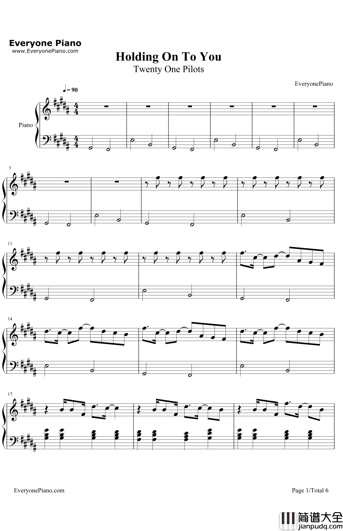 HoldingOnToYou钢琴谱_TwentyOnePilots