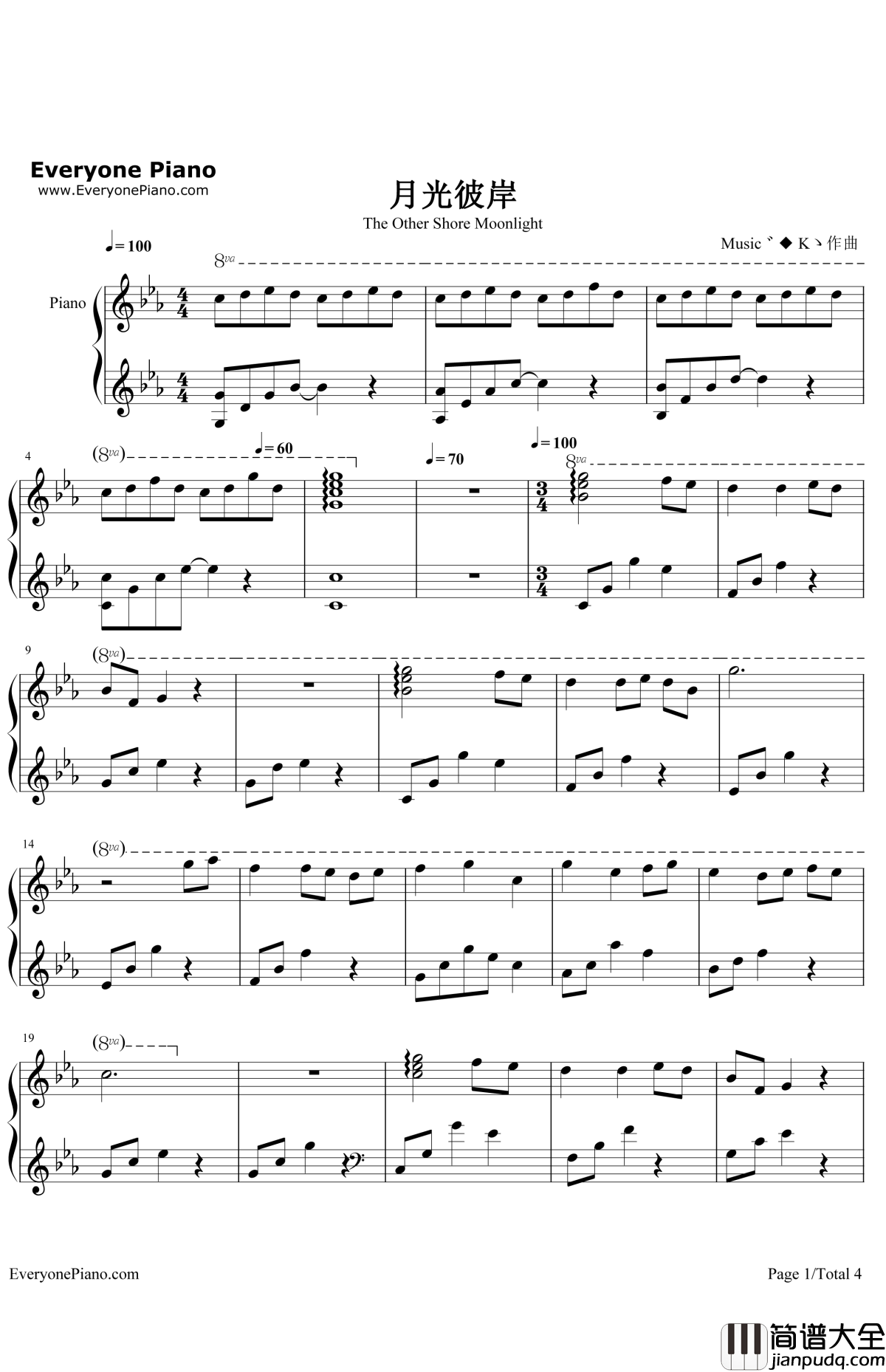 月光彼岸钢琴谱_Music゛◆Kゝ_原创音乐