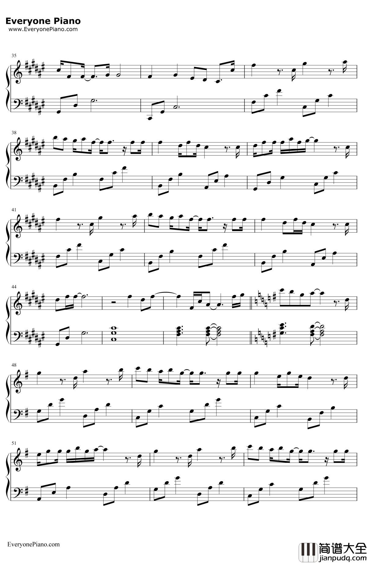 不要再孤单钢琴谱_徐佳莹_电影_微微一笑很倾城_主题曲