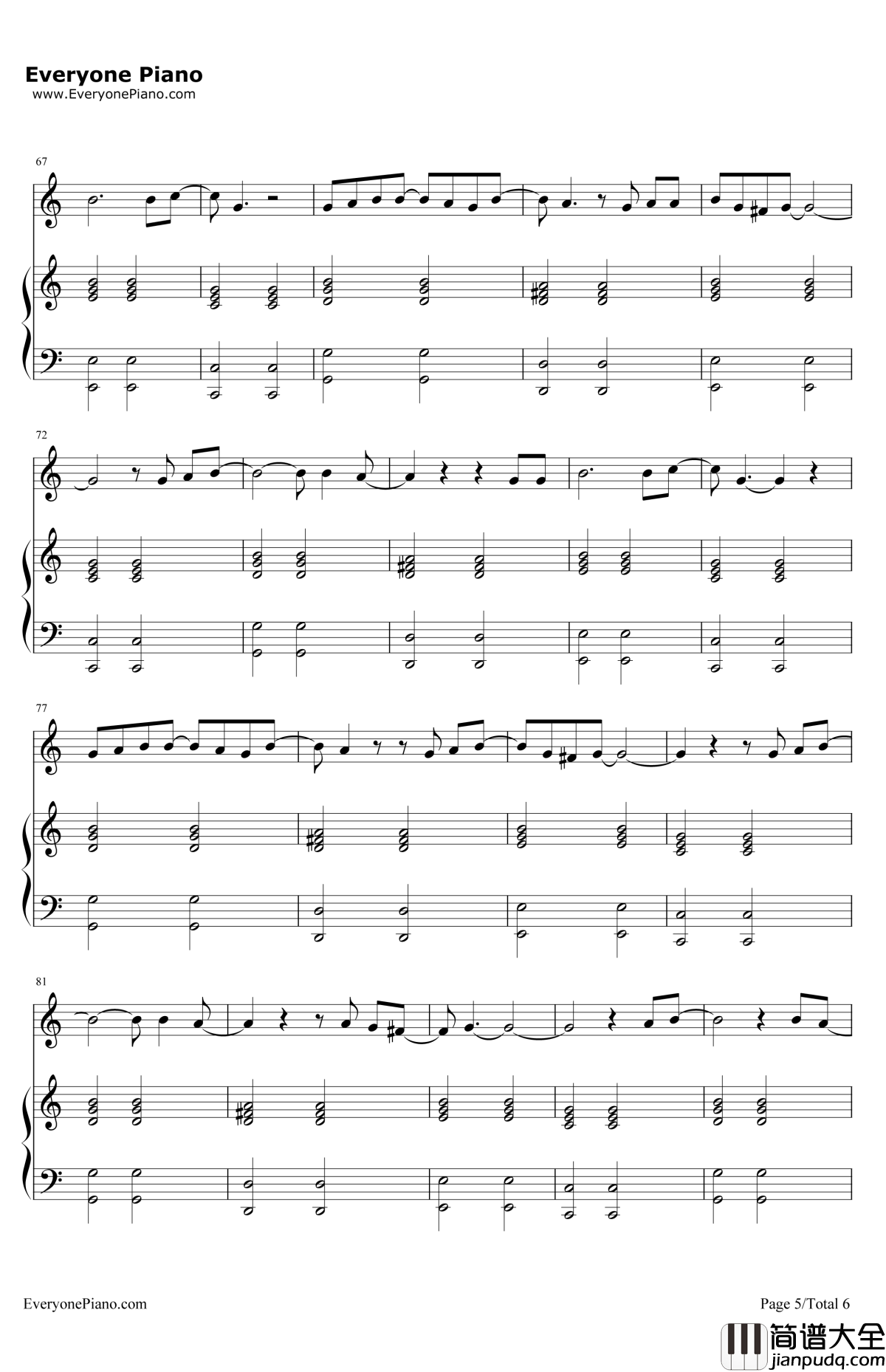 还在这里钢琴谱_刘亦菲王铮亮_弹唱版