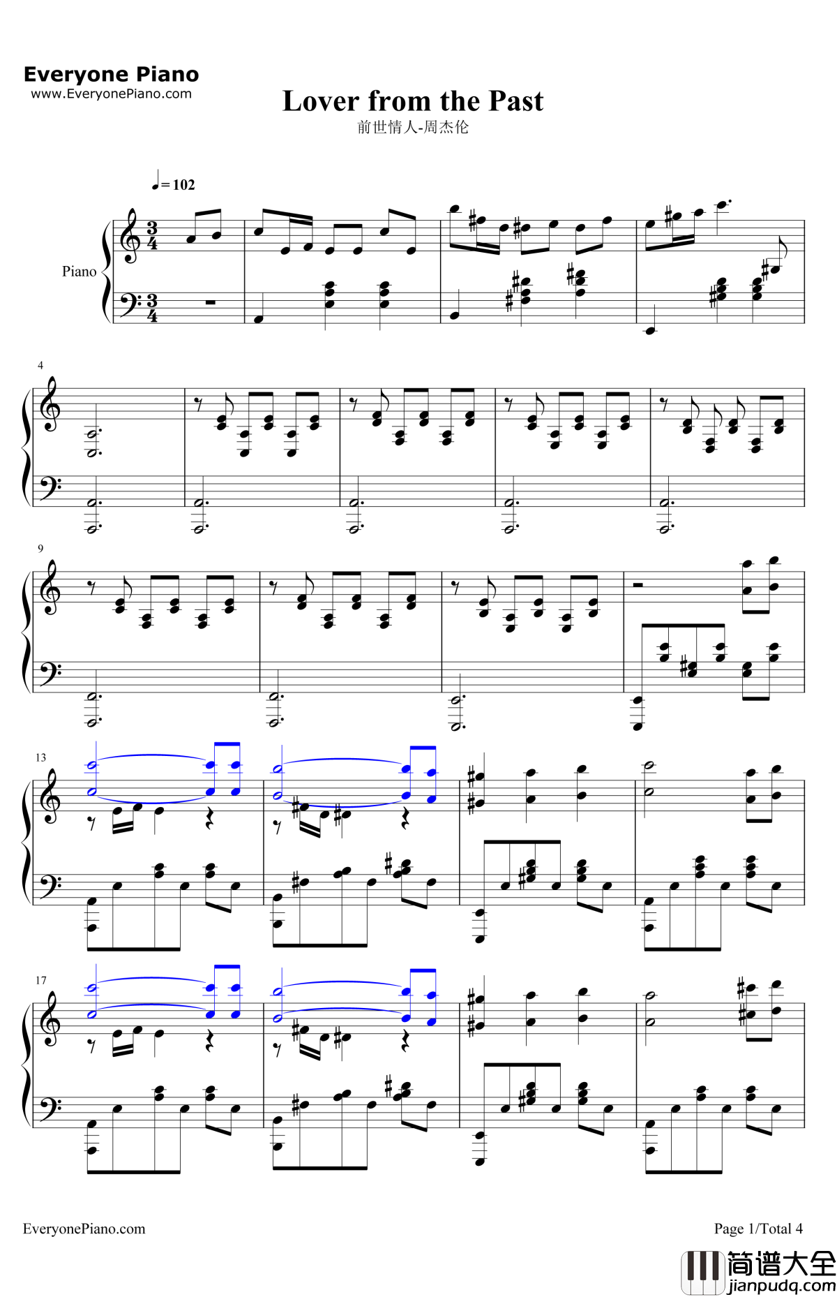 前世情人钢琴谱_周杰伦