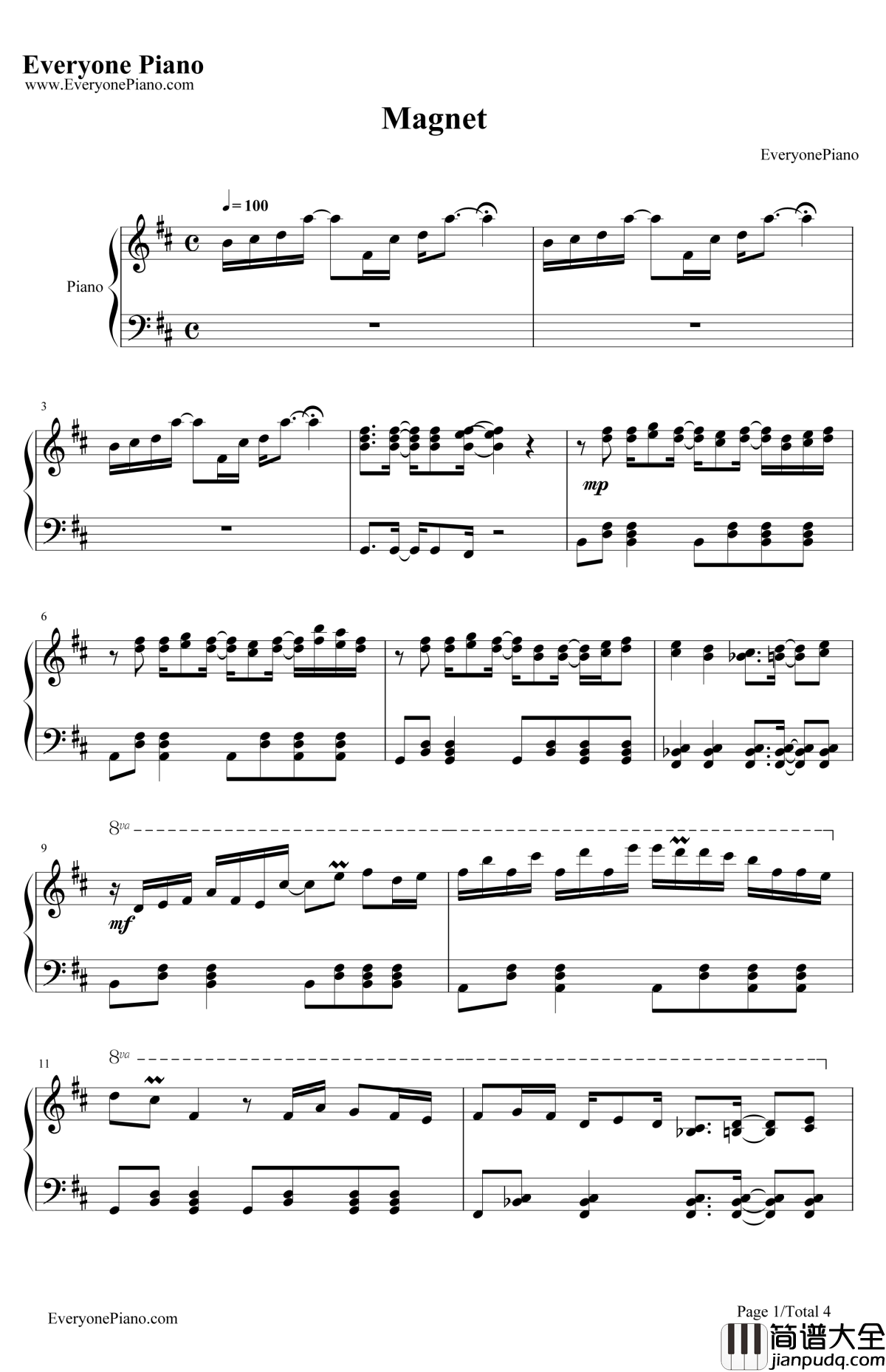 MagNet钢琴谱_流星P_初音ミク和巡音ルカ