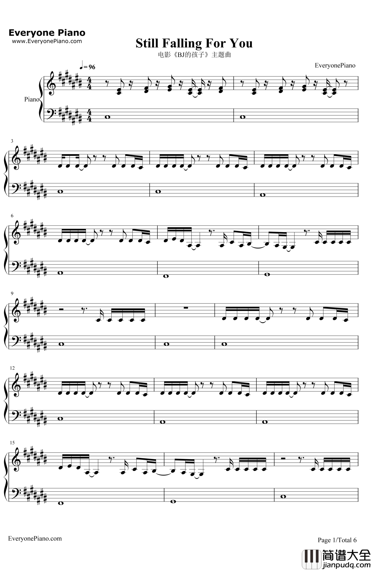 Still Falling For You钢琴谱_EllieGoulding_电影_BJ的孩子_主题曲