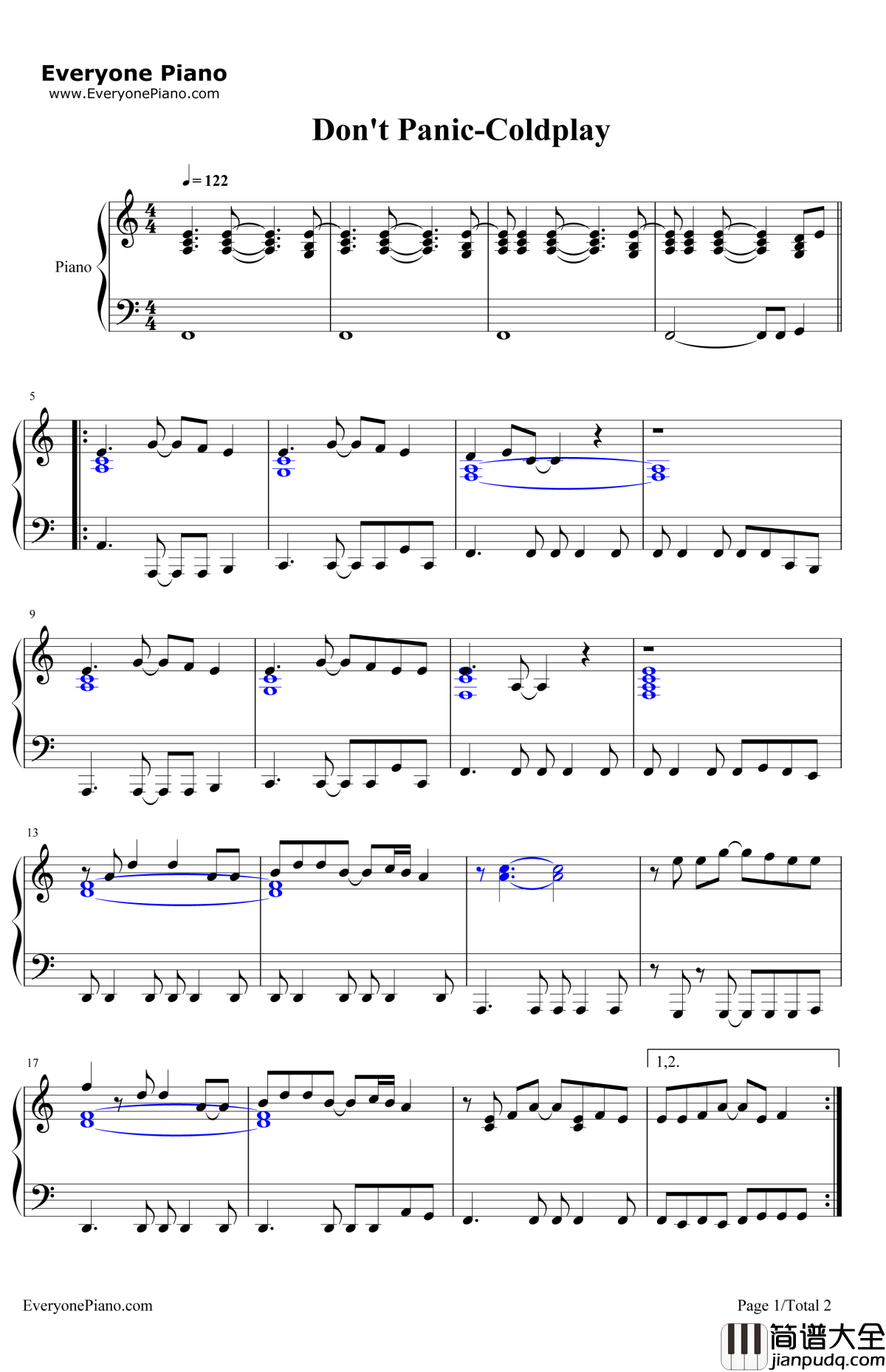 Don'tPanic钢琴谱_Coldplay