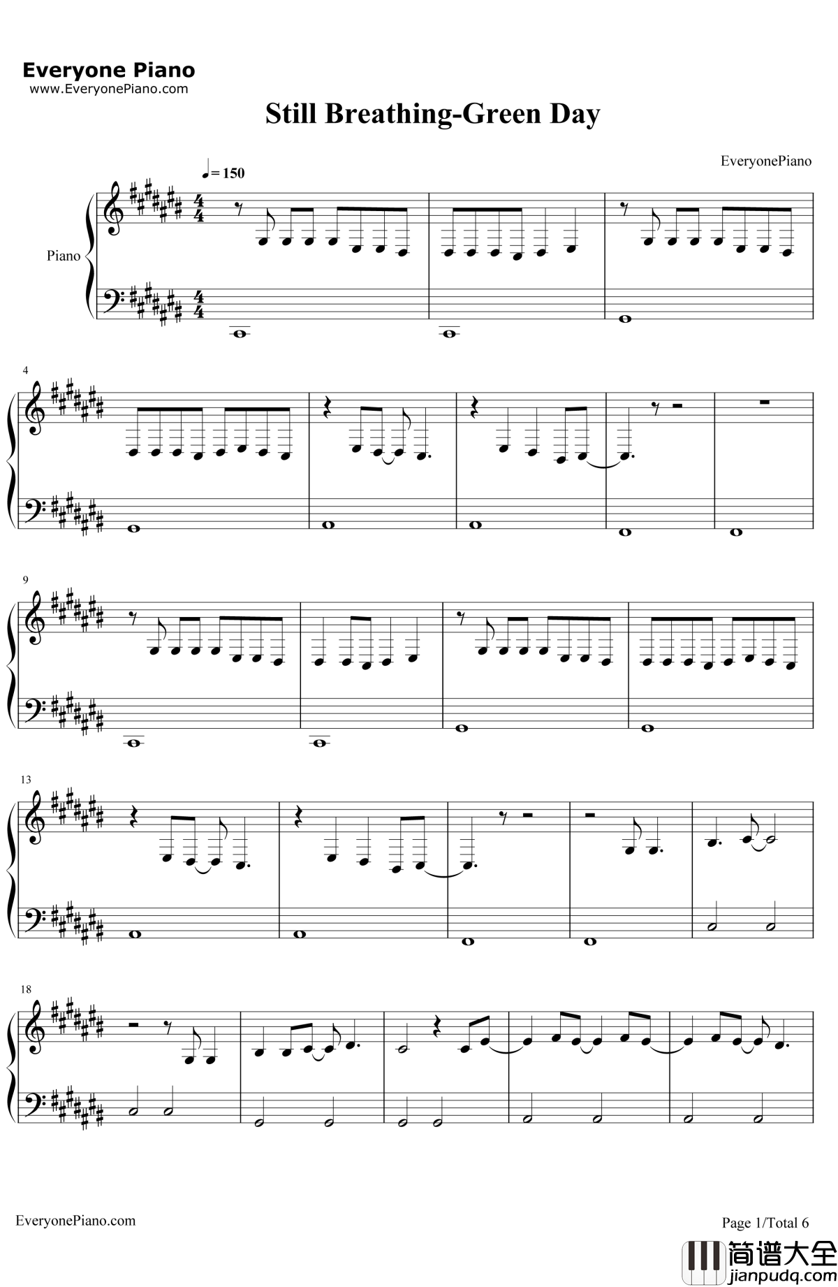 StillBreathing钢琴谱_GreenDay