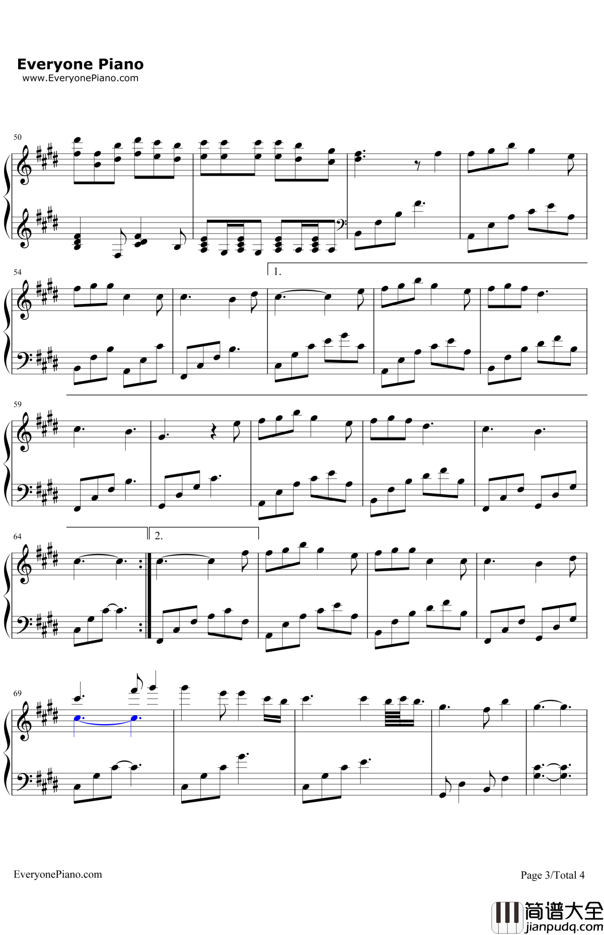 不可说钢琴谱_霍建华赵丽颖_花千骨主题歌