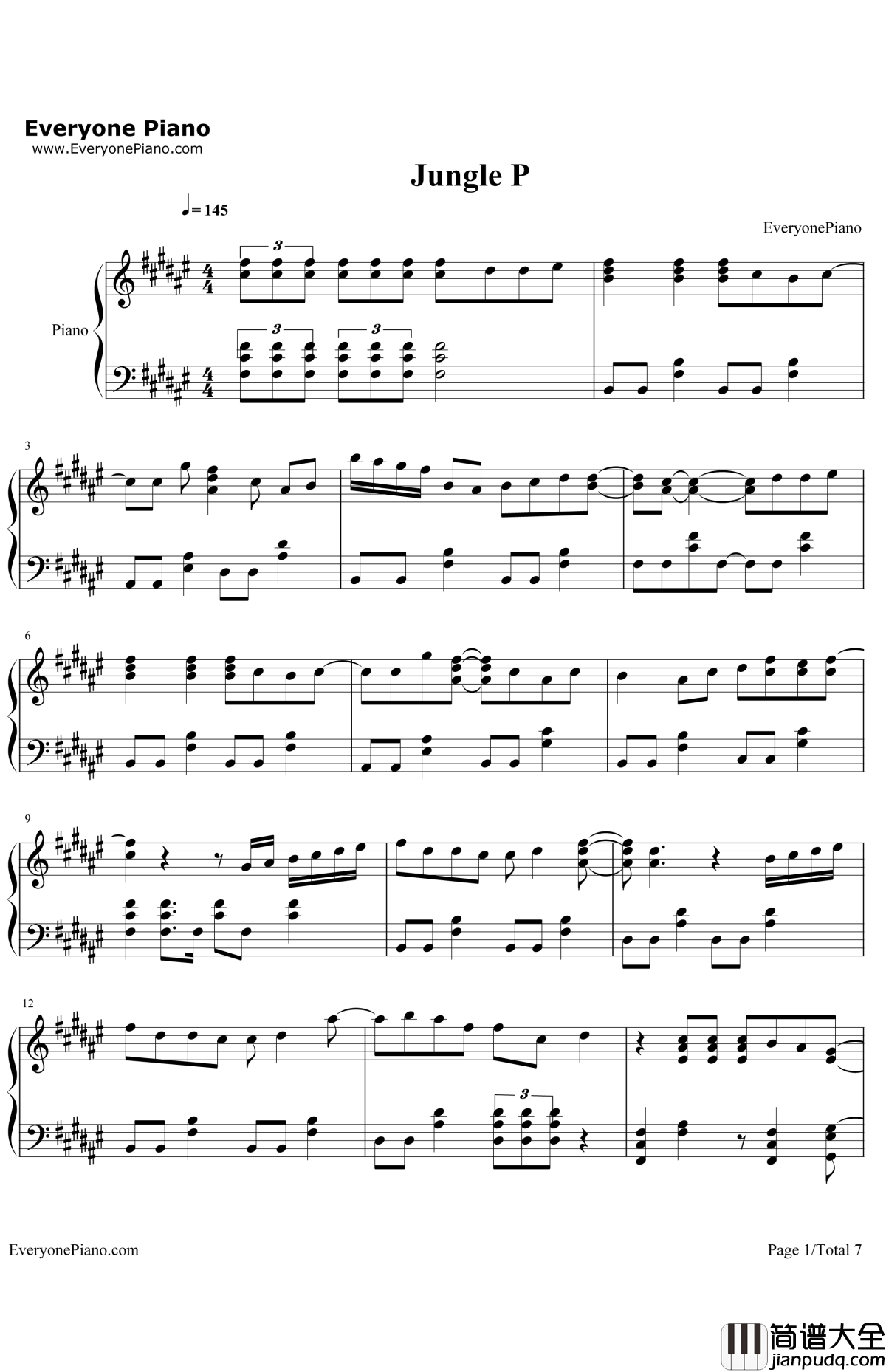 JungleP钢琴谱_5050_海贼王OP9