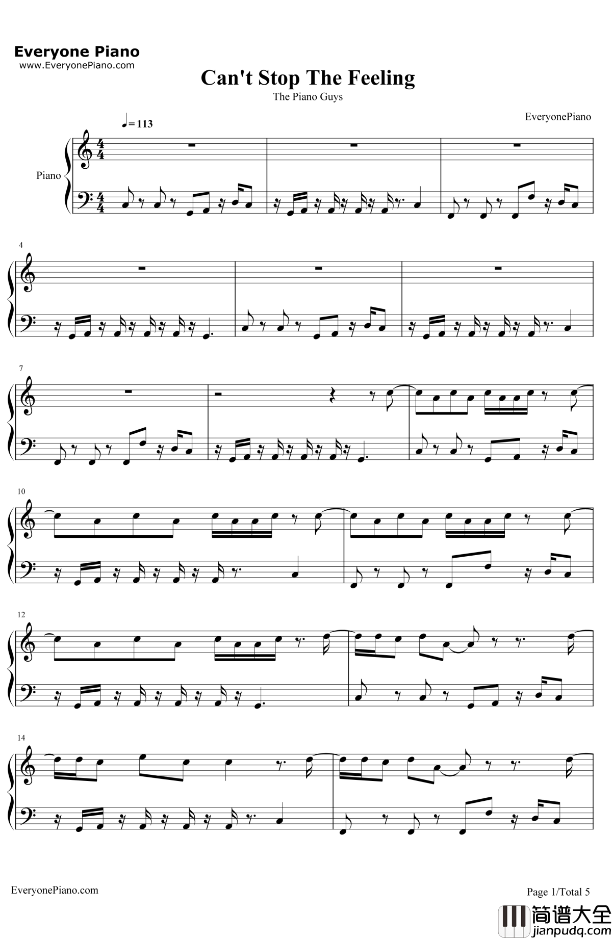 Can'tStopTheFeeling钢琴谱_ThePianoGuys