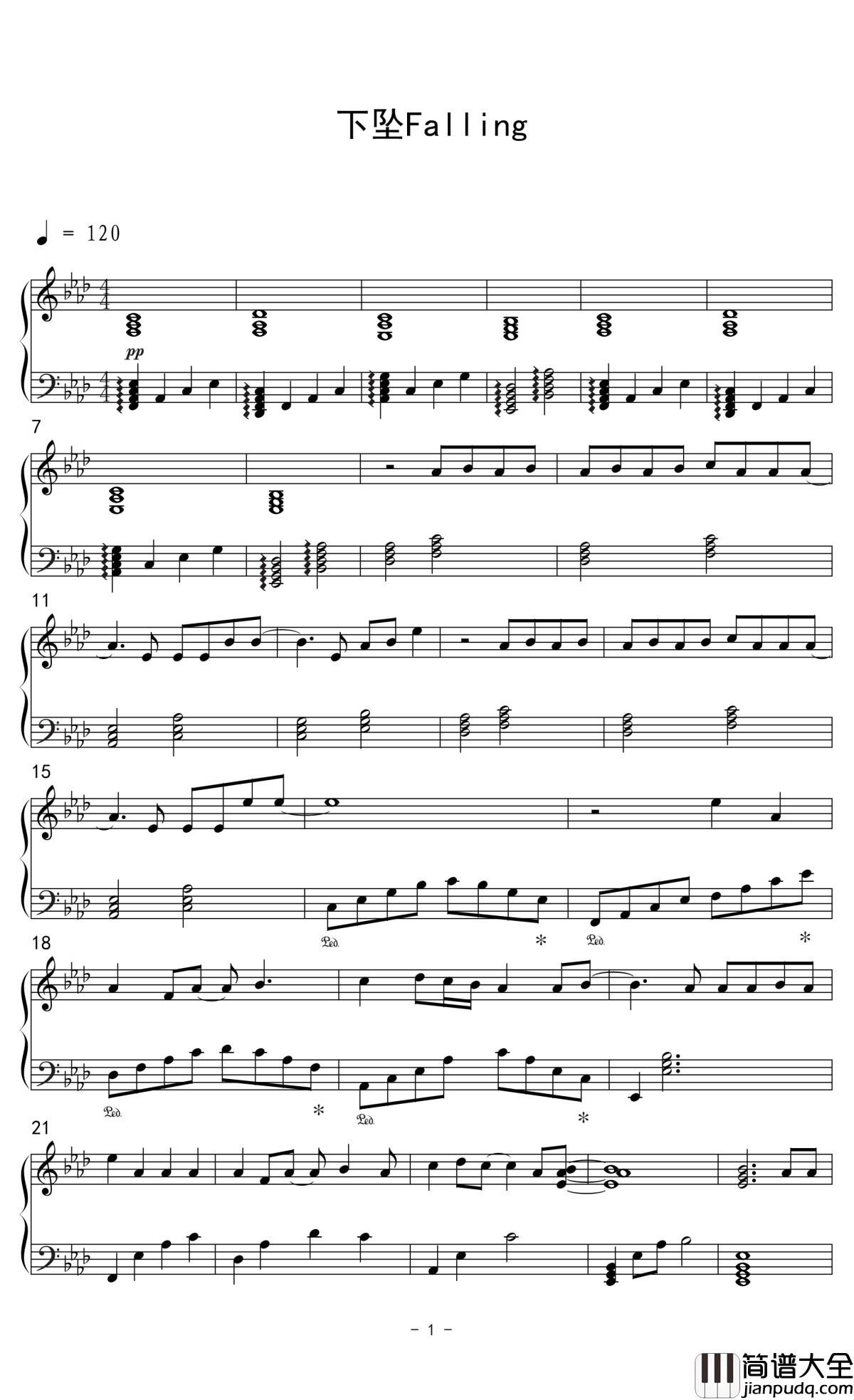 下坠falling钢琴谱_Corki_进退都由你