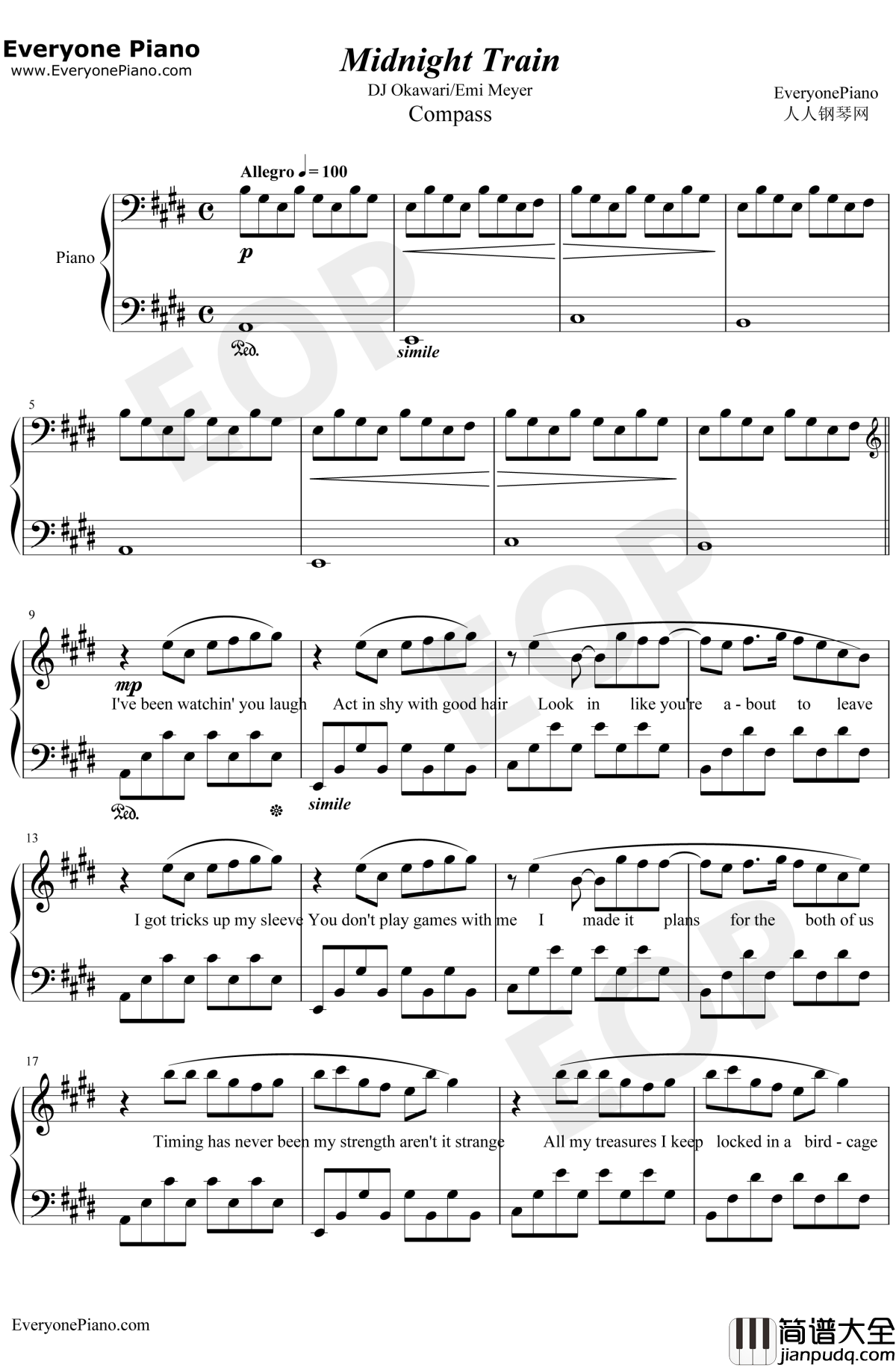 MidnightTrain钢琴谱_DJOkawari
