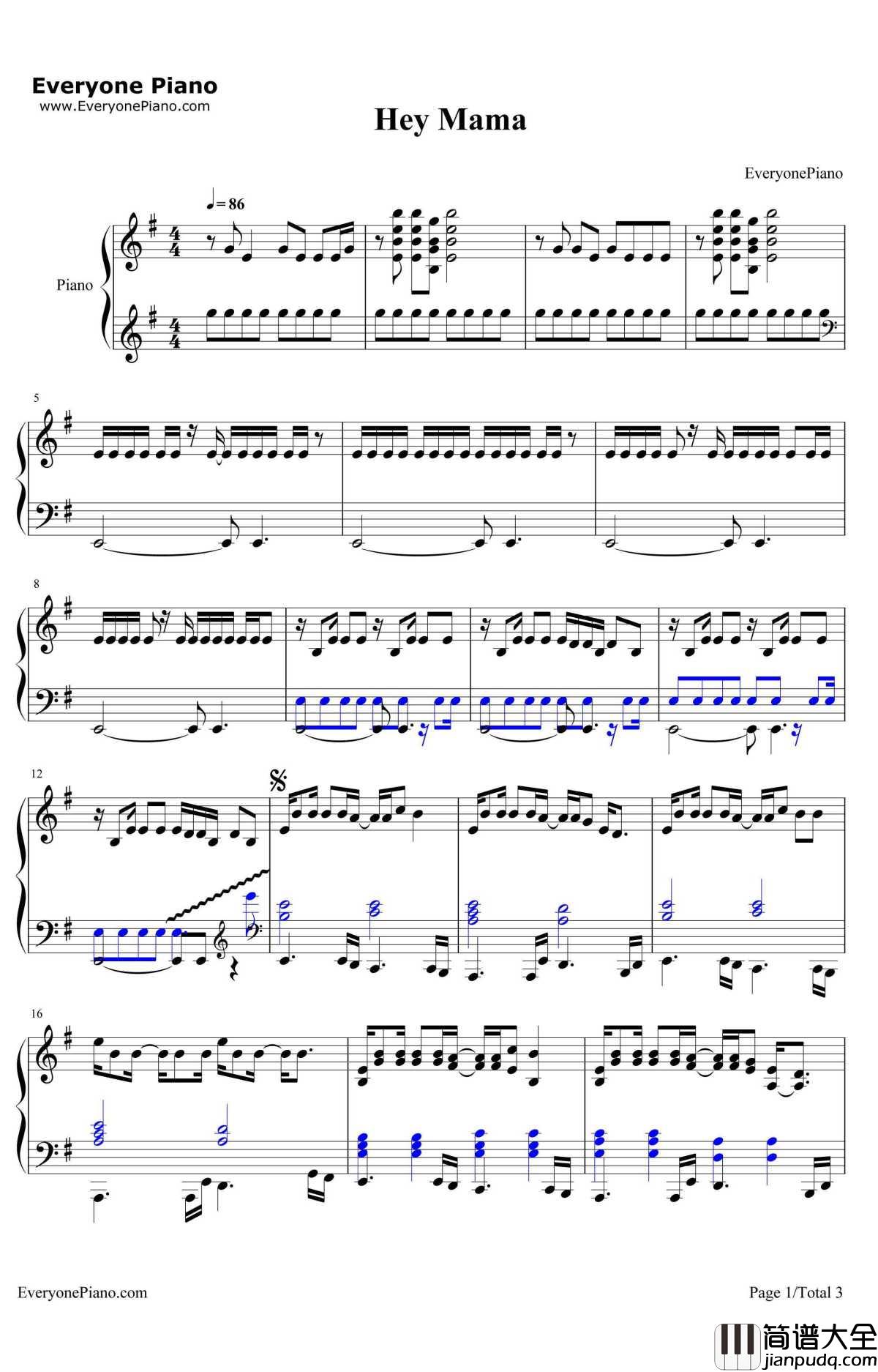 HeyMama钢琴谱_DavidGuetta_DavidGuetta