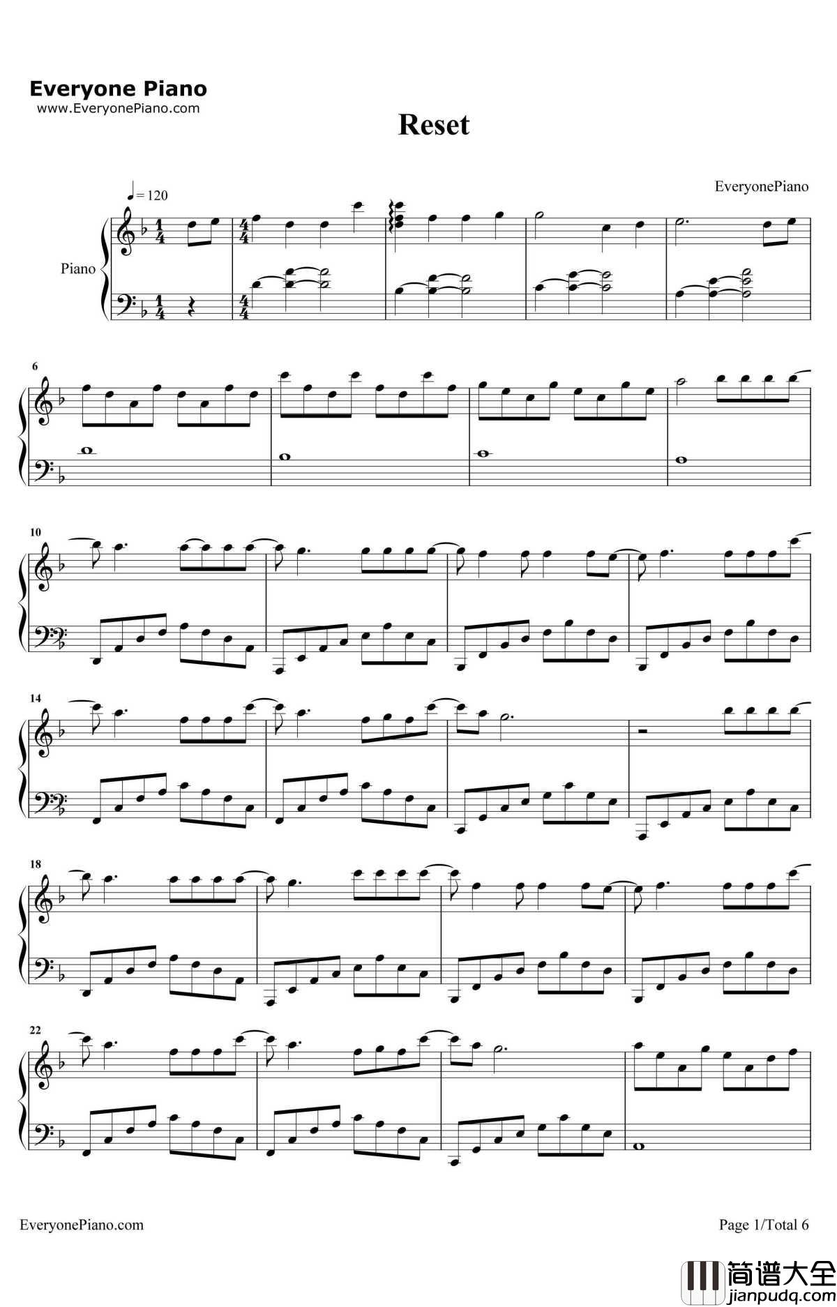 Reset钢琴谱_TigerJKFeat.진실_你是谁_学校2015插曲