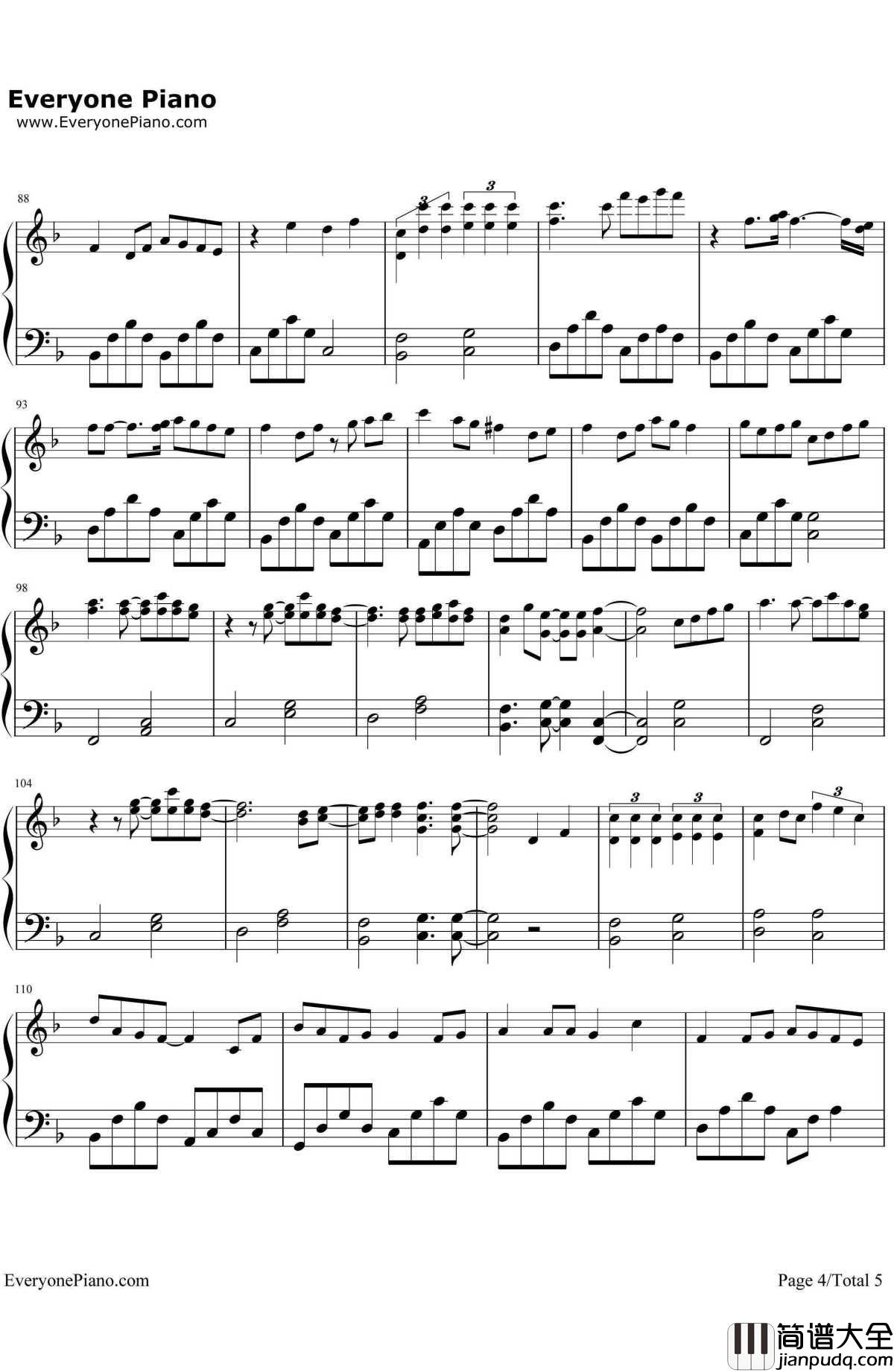 很爱很爱你钢琴谱_刘若英