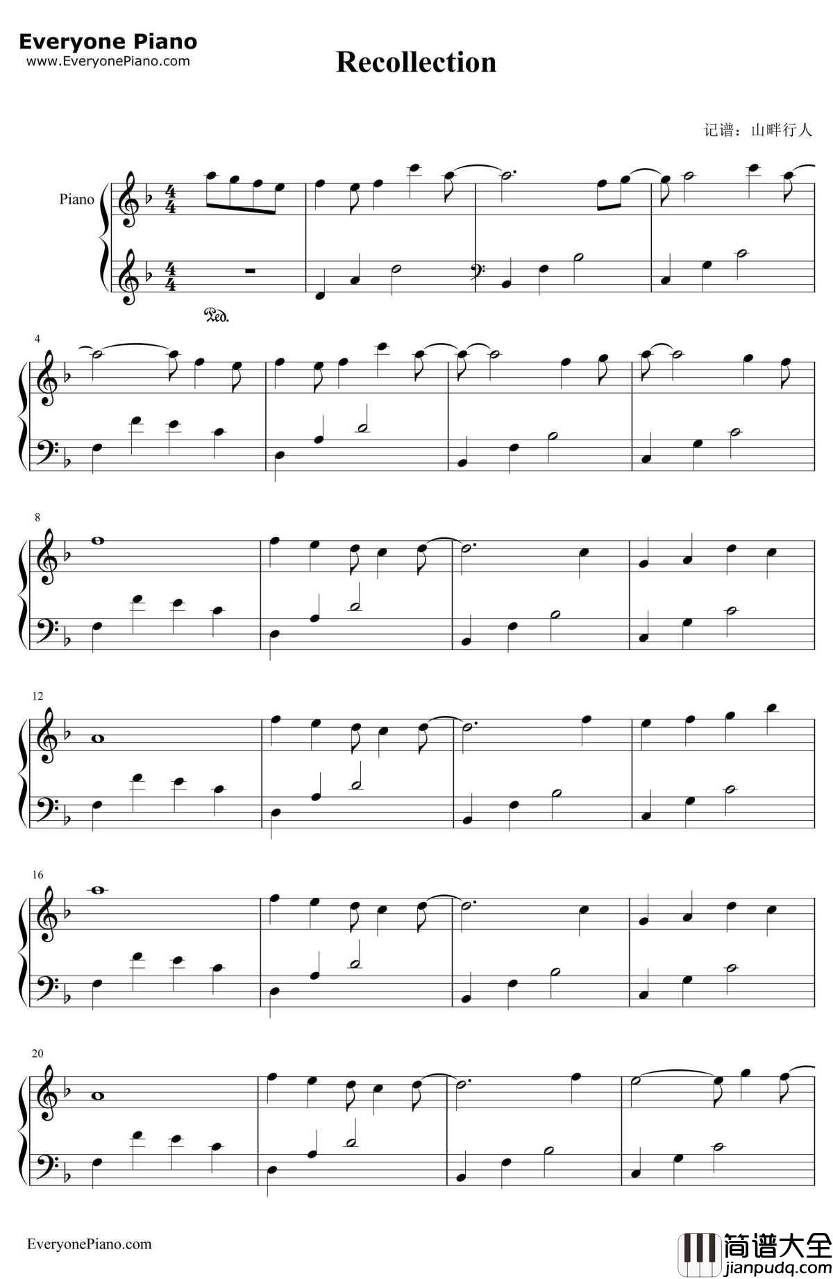 Recollection钢琴谱_October