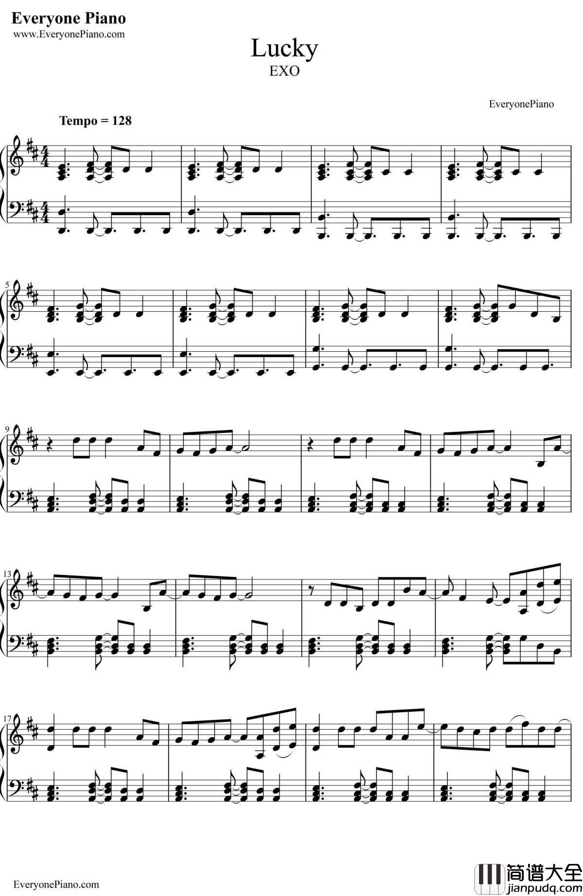 Lucky钢琴谱_Exo