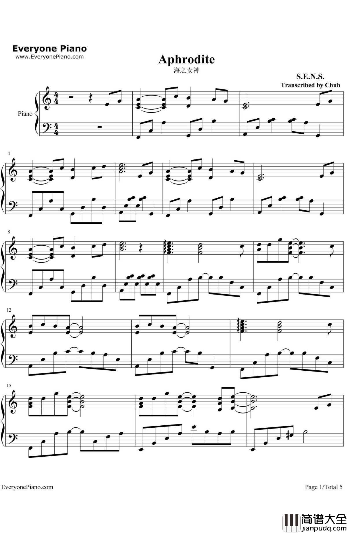海之女神钢琴谱_神思者_海神_Aphrodite