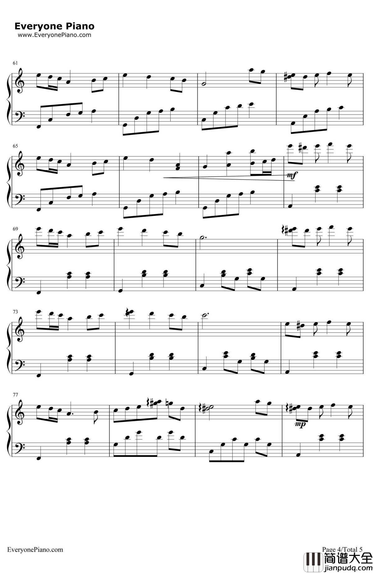 Wherever钢琴谱_Yulia