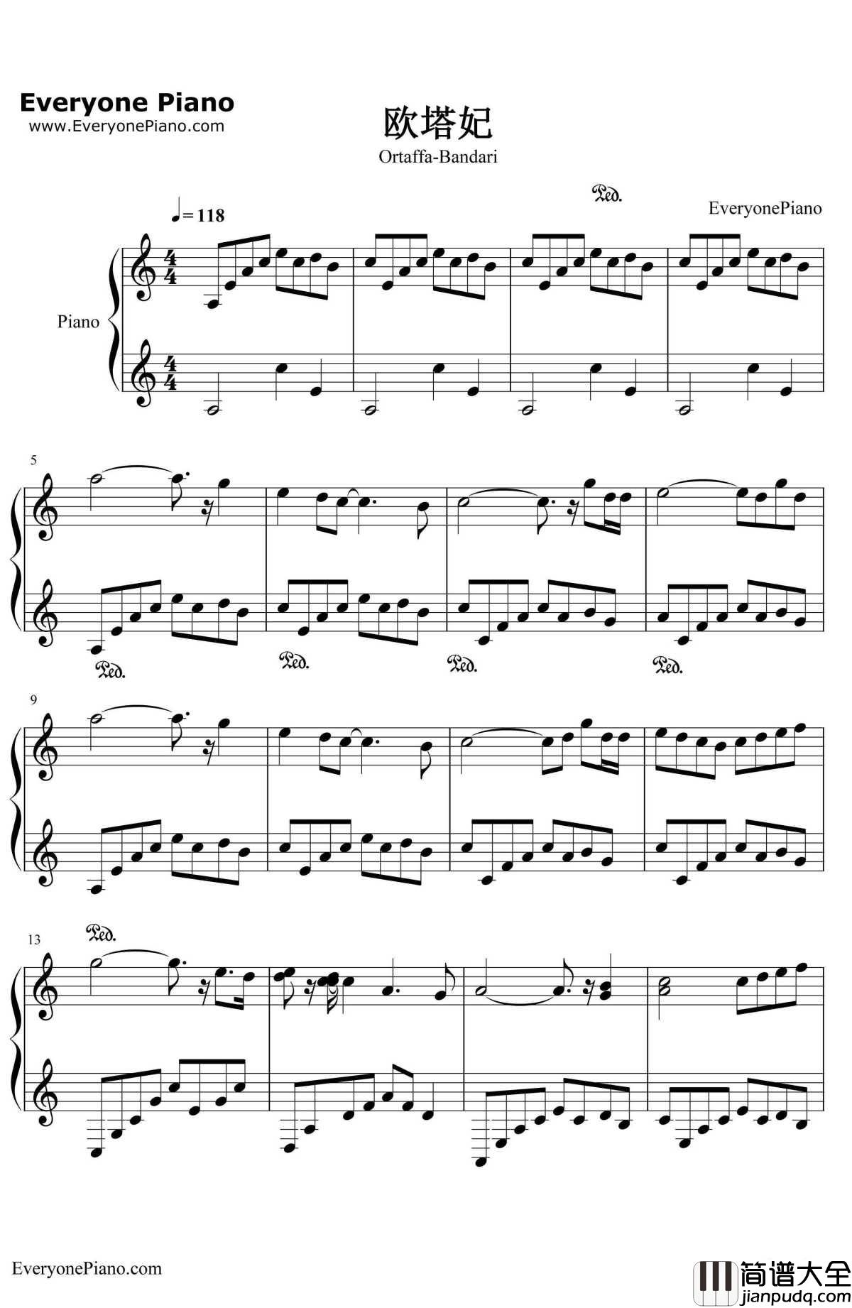 欧塔妃钢琴谱_班得瑞__梦花园_班得瑞