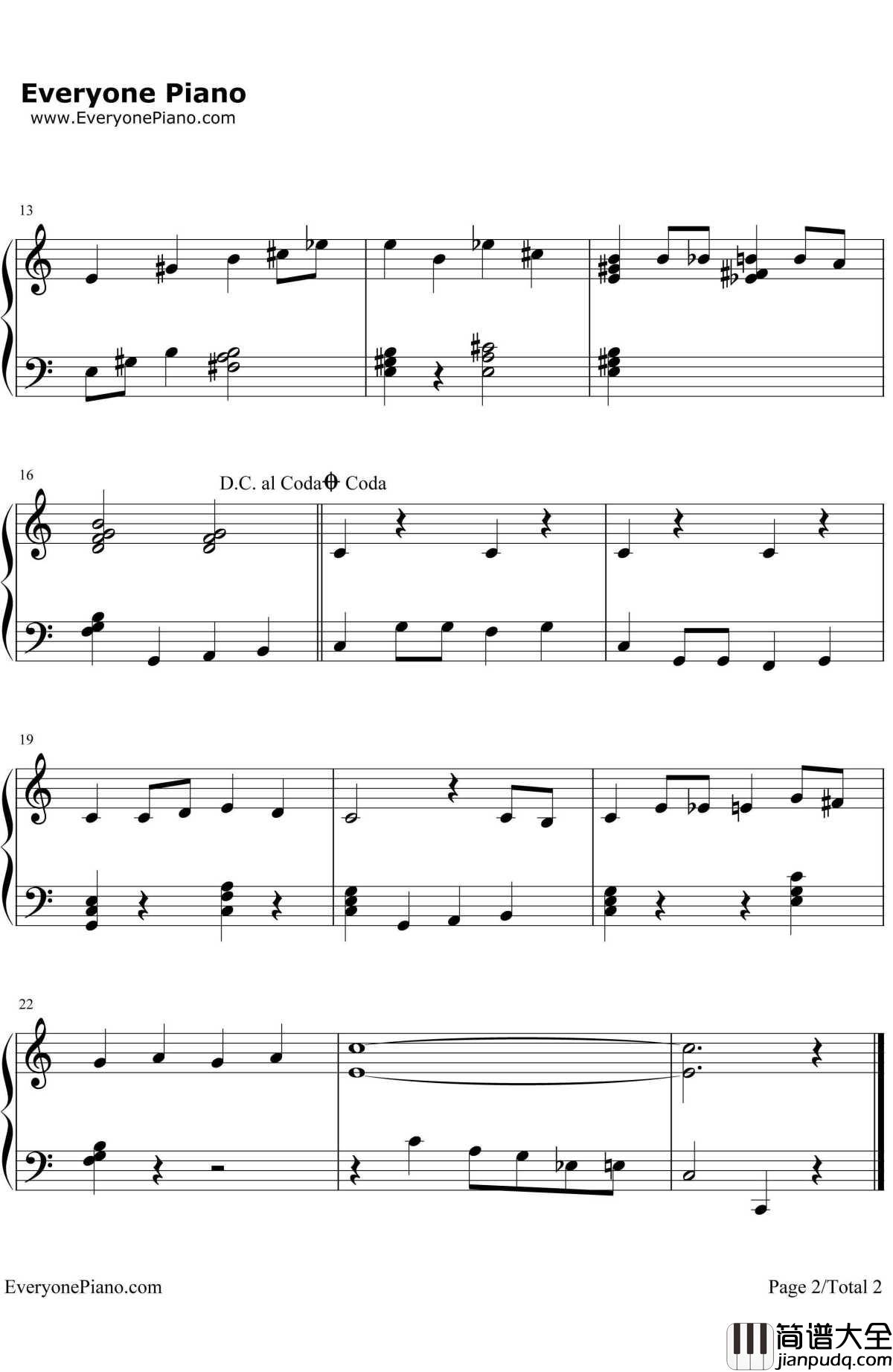 LittleAprilShower钢琴谱_FrankChurchill_迪斯尼动画_小鹿斑比_插曲