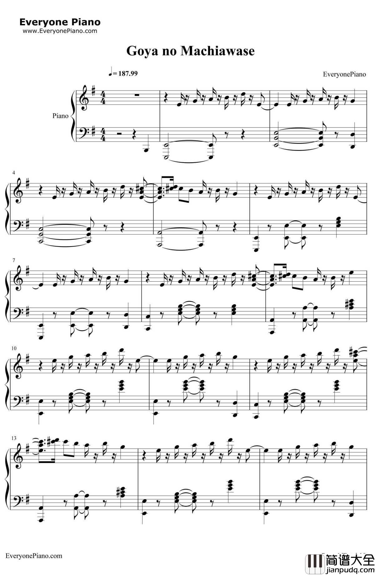 午夜の待ち合わせ钢琴谱_HelloSleepwalkers_野良神OP