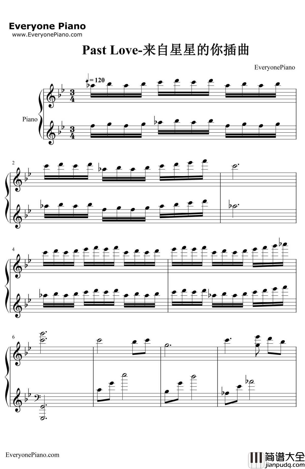 PastLove钢琴谱_VariousArtists_来自星星的你插曲