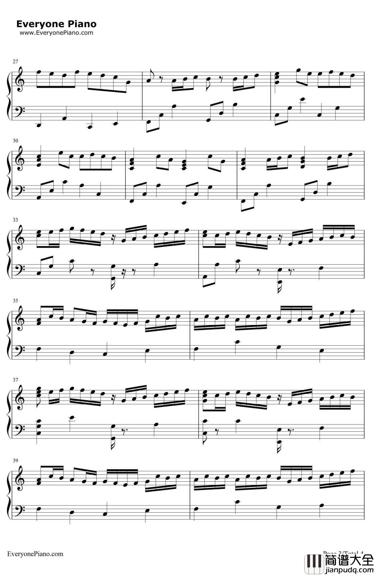 卡农钢琴谱_乔治温斯顿_变奏版_我的野蛮女友插曲